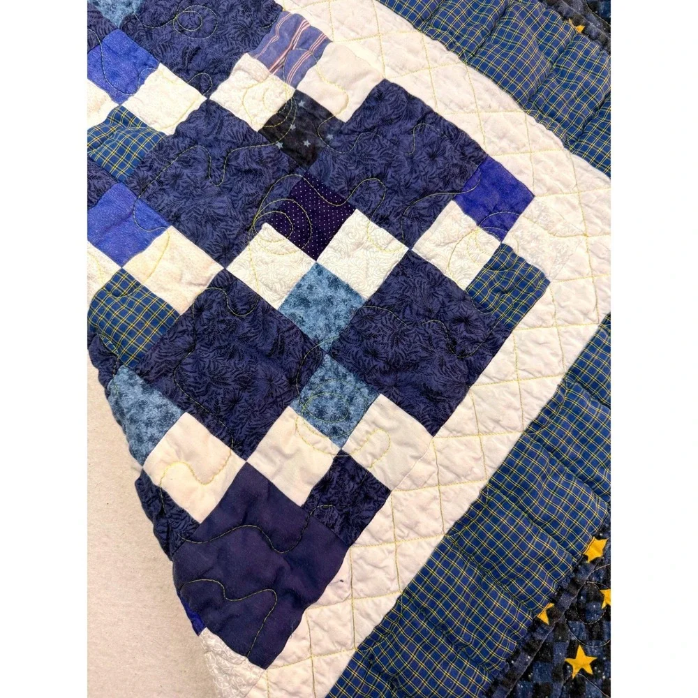 Vintage Handmade Patchwork Quilt 36x40 Celestial Reversible Farmhouse Americana